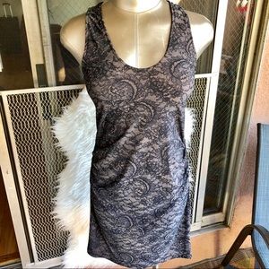 Sexy Lace Print Dress 👗 With Side Rushing 🌹🌸🌸